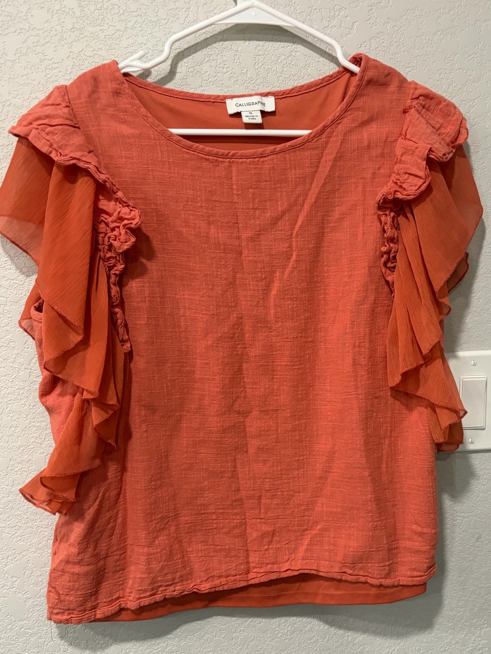 Calligraphie Coral Ruffle Sleeve Blouse